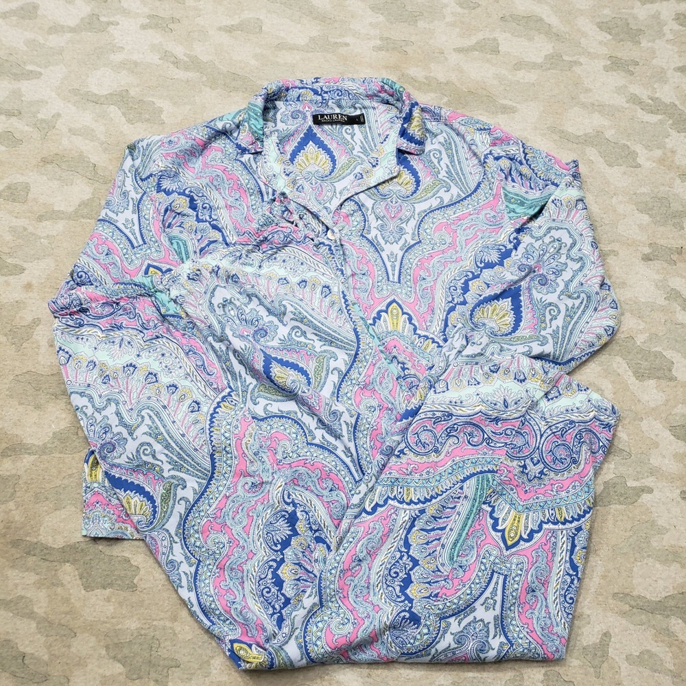 Lauren Ralph Lauren Pajama Set Womens Large Blue Paisley Loungewear